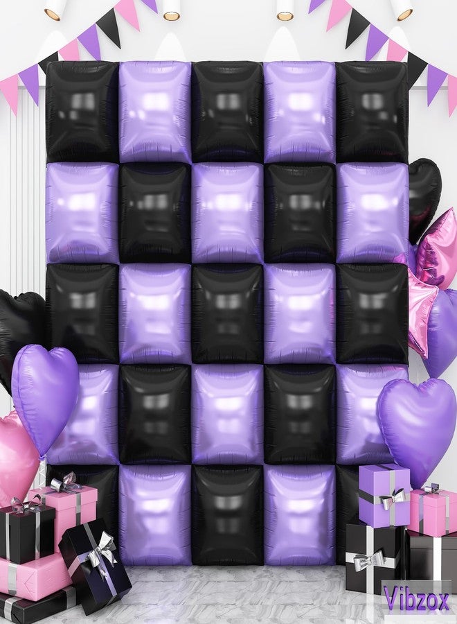 Vibzox Pink and Purple Black Square Foil Balloons Wall, Chrome Pink Purple Black Foil Balloons Double Sided Square Balloons for Girls Women Birthday Baby Shower Graduation Halloween Party Decorations - Image 4